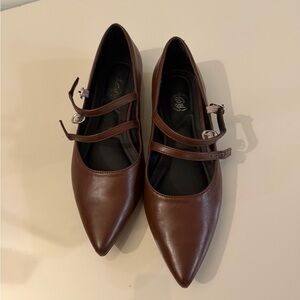 Brown Double Strap Women's Flats